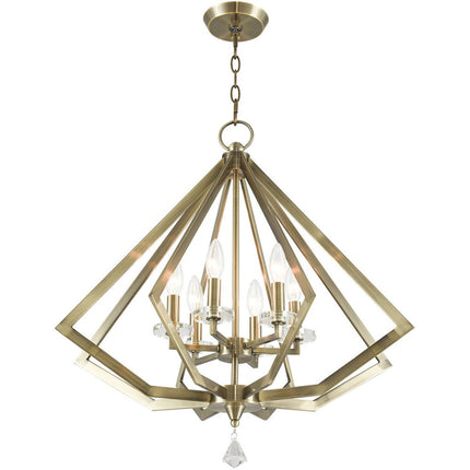 Antiqued Brass Six Light Metal Dimmable Chandelier With Shades