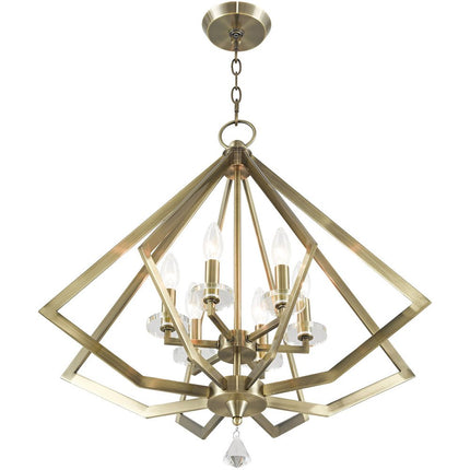 Antiqued Brass Six Light Metal Dimmable Chandelier With Shades