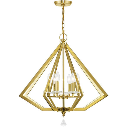 Brass Six Light Metal Dimmable Chandelier With Shades