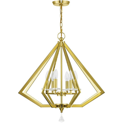 Brass Six Light Metal Dimmable Chandelier With Shades