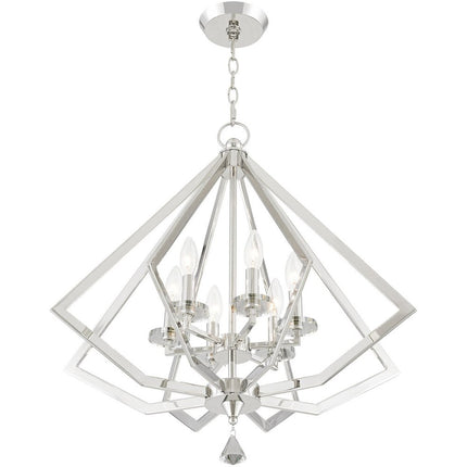 Nickel Six Light Metal Dimmable Chandelier With Shades