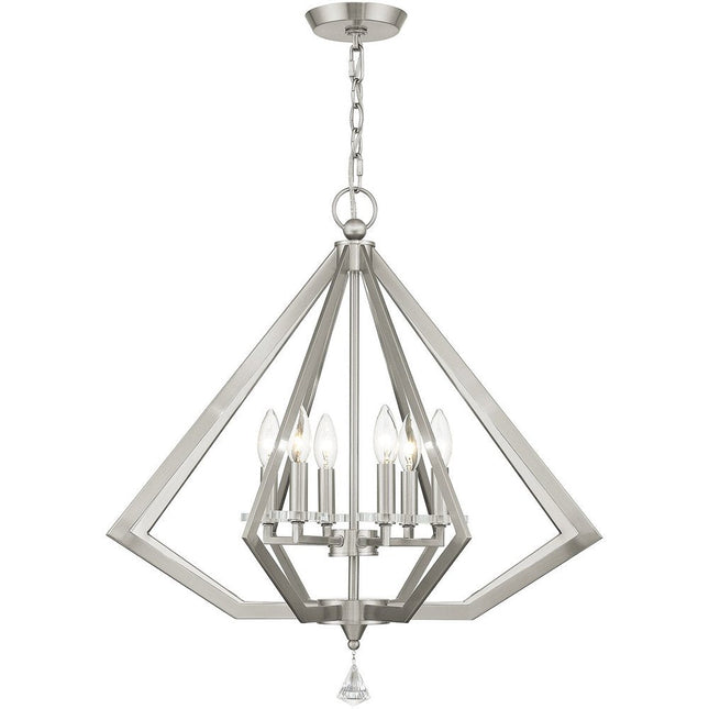 Nickel Six Light Metal Dimmable Chandelier With Shades HomeRoots