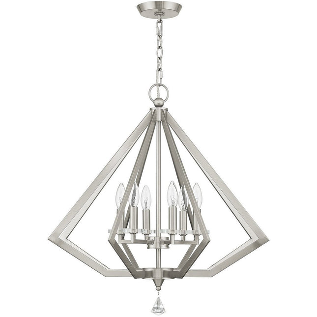 Nickel Six Light Metal Dimmable Chandelier With Shades HomeRoots