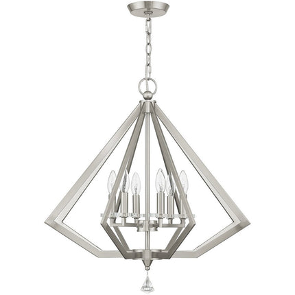 Nickel Six Light Metal Dimmable Chandelier With Shades