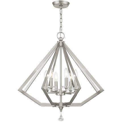 Nickel Six Light Metal Dimmable Chandelier With Shades