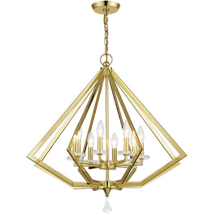 Brass Eight Light Metal Dimmable Chandelier With Shades