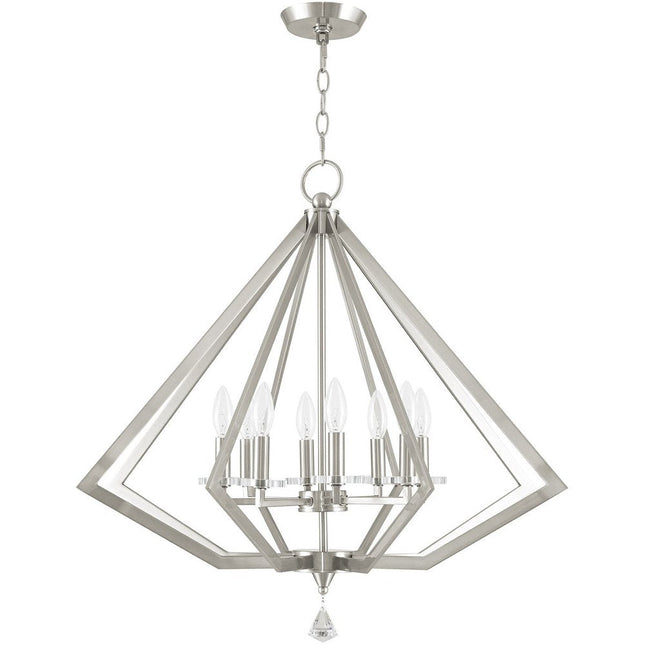 Nickel Eight Light Metal Dimmable Chandelier With Shades HomeRoots