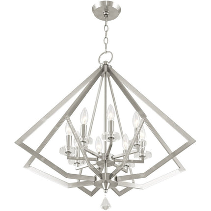 Nickel Eight Light Metal Dimmable Chandelier With Shades