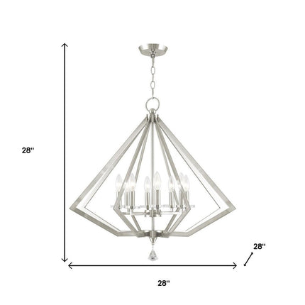 Nickel Eight Light Metal Dimmable Chandelier With Shades