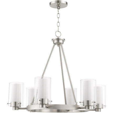Nickel Six Light Metal Dimmable Chandelier With Shades
