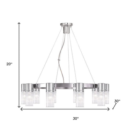Silver Ten Light Metal Dimmable Chandelier With Shades