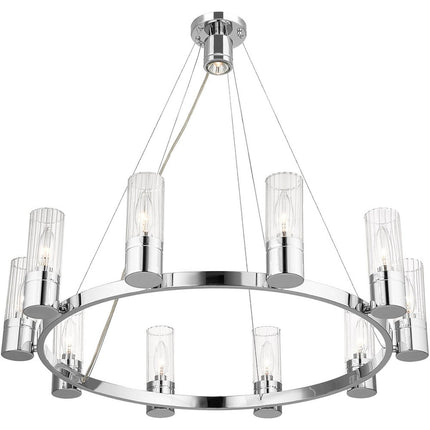 Silver Ten Light Metal Dimmable Chandelier With Shades