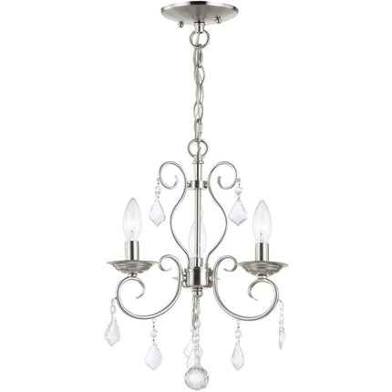 Nickel Three Light Metal Dimmable Chandelier With Shades