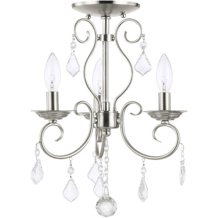 Nickel Three Light Metal Dimmable Chandelier With Shades