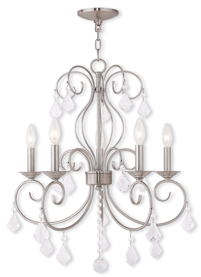 Nickel Five Light Metal Dimmable Chandelier With Shades HomeRoots
