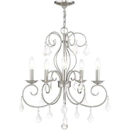 Nickel Five Light Metal Dimmable Chandelier With Shades