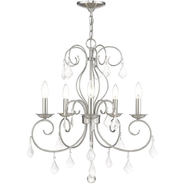 Nickel Five Light Metal Dimmable Chandelier With Shades HomeRoots