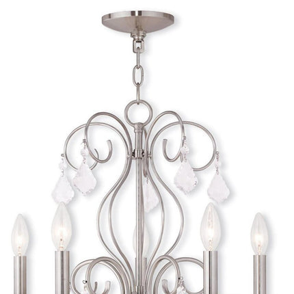 Nickel Five Light Metal Dimmable Chandelier With Shades
