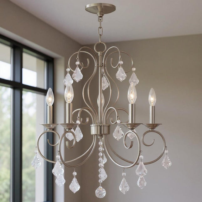 Five Light Dimmable Chandelier With Shades HomeRoots