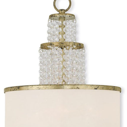 Gold Clear And Off White Three Light Metal Dimmable Chandelier With Shades