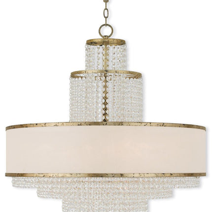 Gold Eight Light Metal Dimmable Chandelier With Shades