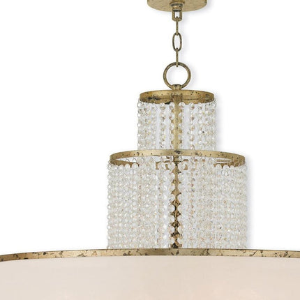 Gold Eight Light Metal Dimmable Chandelier With Shades