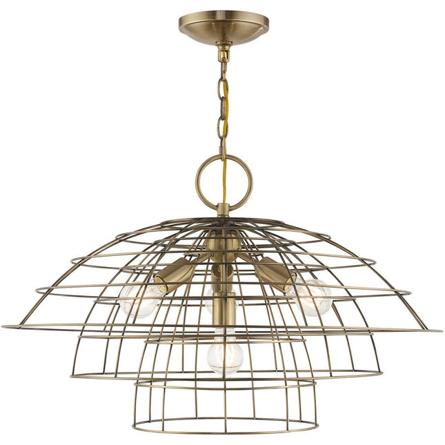 Antiqued Brass Four Light Metal Dimmable Chandelier With Shades HomeRoots