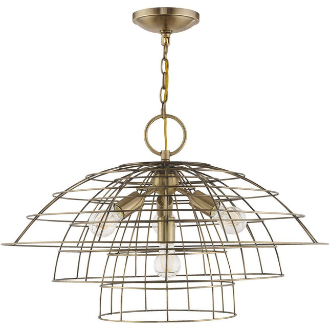 Antiqued Brass Four Light Metal Dimmable Chandelier With Shades HomeRoots