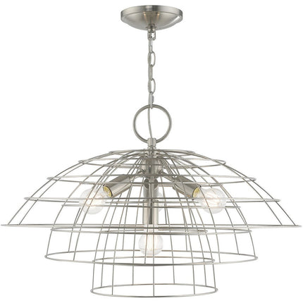 Nickel Four Light Metal Dimmable Chandelier With Shades