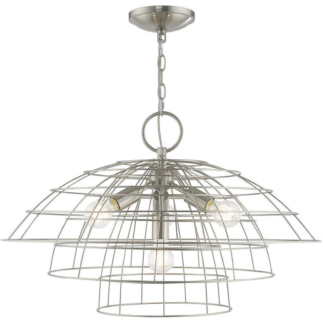Nickel Four Light Metal Dimmable Chandelier With Shades HomeRoots
