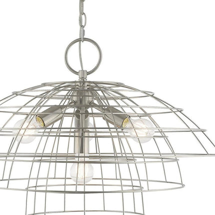 Nickel Four Light Metal Dimmable Chandelier With Shades