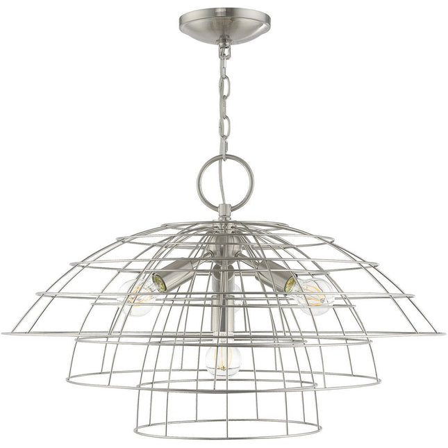 Nickel Four Light Metal Dimmable Chandelier With Shades HomeRoots