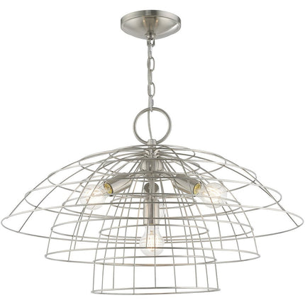 Nickel Four Light Metal Dimmable Chandelier With Shades