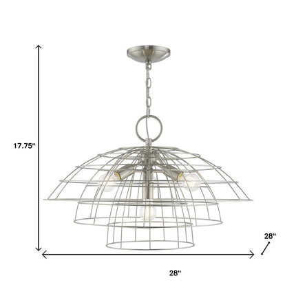 Nickel Four Light Metal Dimmable Chandelier With Shades