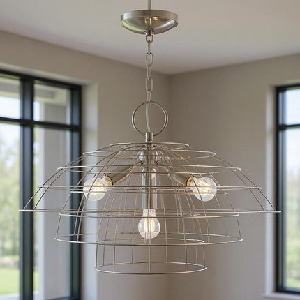 Nickel Four Light Metal Dimmable Chandelier With Shades