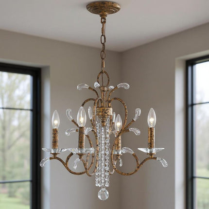 Bronze Four Light Metal Dimmable Chandelier With Shades