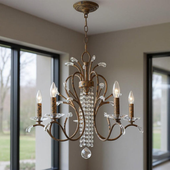 Five Light Dimmable Chandelier With Shades HomeRoots