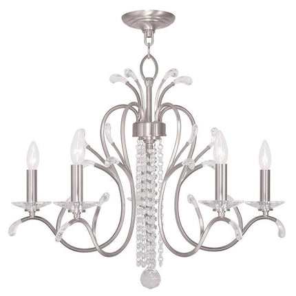 Nickel And Clear Five Light Metal Dimmable Chandelier With Shades HomeRoots