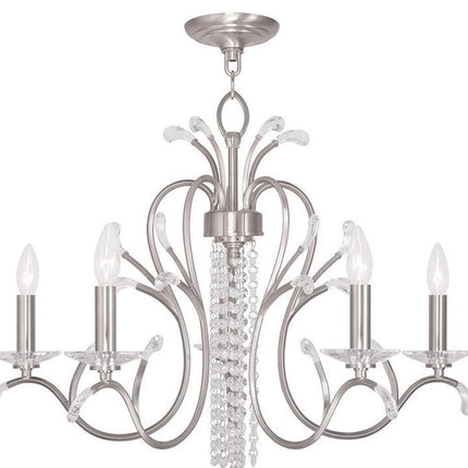 Nickel And Clear Five Light Metal Dimmable Chandelier With Shades HomeRoots