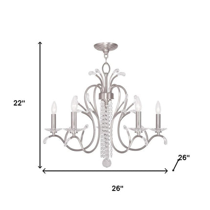 Nickel And Clear Five Light Metal Dimmable Chandelier With Shades HomeRoots