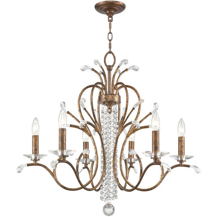 Bronze Six Light Metal Dimmable Chandelier With Shades