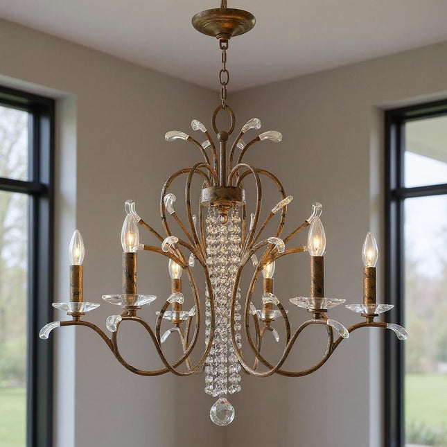 Six Light Dimmable Chandelier With Shades HomeRoots