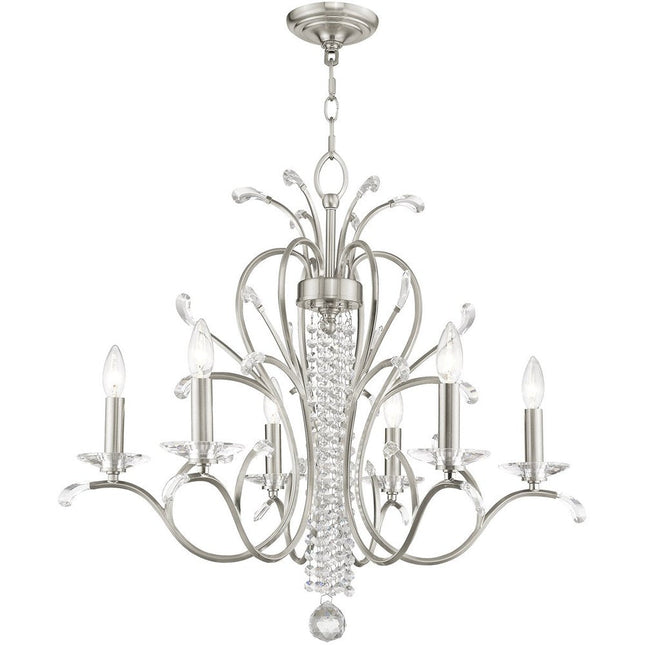 Nickel Six Light Metal Dimmable Chandelier With Shades HomeRoots
