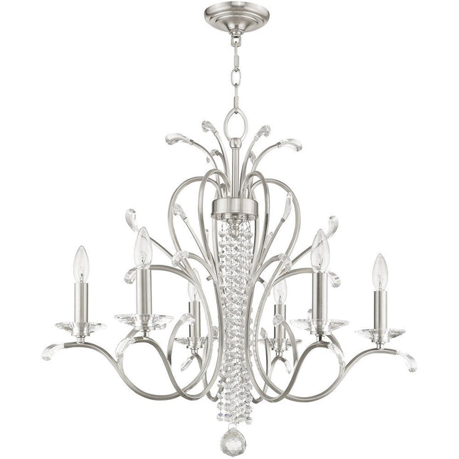 Nickel Six Light Metal Dimmable Chandelier With Shades HomeRoots