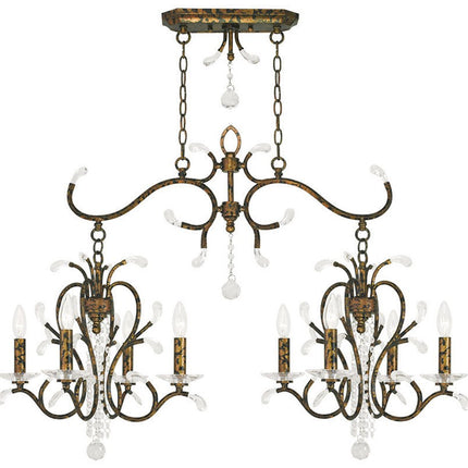 Bronze And Clear Eight Light Metal Dimmable Chandelier With Shades