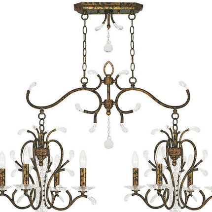 Bronze And Clear Eight Light Metal Dimmable Chandelier With Shades