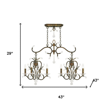 Bronze And Clear Eight Light Metal Dimmable Chandelier With Shades