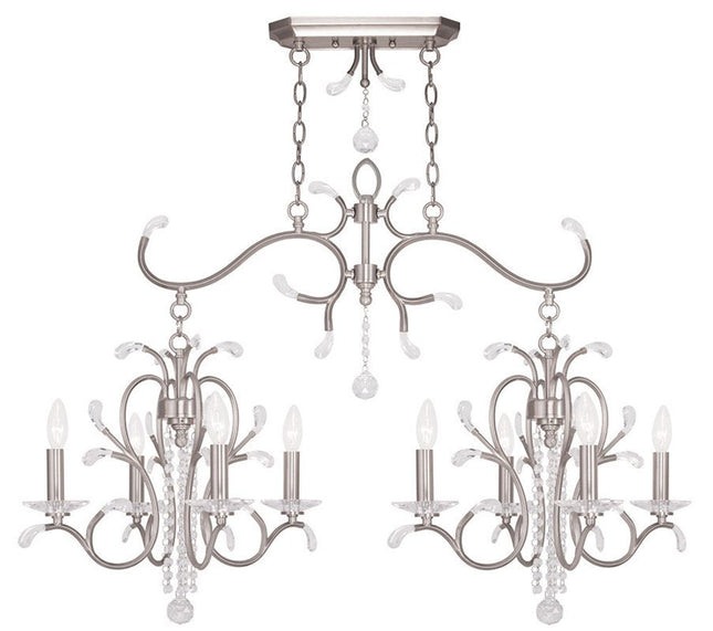 Nickel And Clear Eight Light Metal Dimmable Chandelier With Shades HomeRoots
