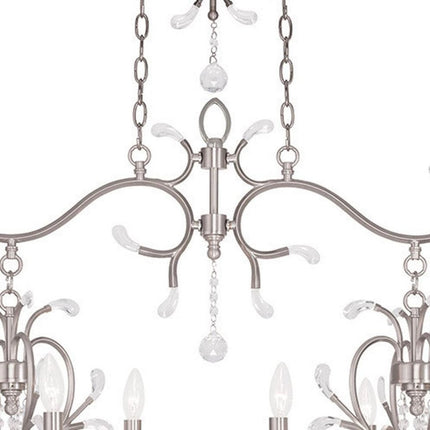 Nickel And Clear Eight Light Metal Dimmable Chandelier With Shades
