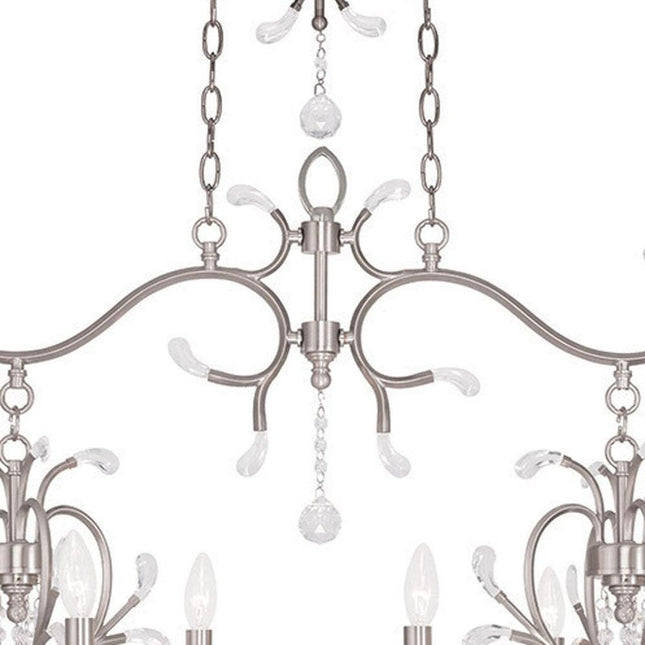 Nickel And Clear Eight Light Metal Dimmable Chandelier With Shades HomeRoots
